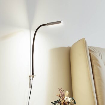 Lindby LED lampa na čítanie Flexola, nikel, hranatá, kov, zástrčka