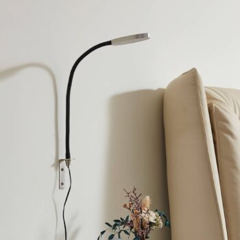 Lindby LED lampa na čítanie Flexola, nikel, okrúhla, kov, zástrčka