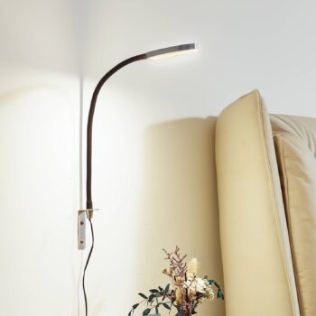 Lindby LED lampa na čítanie Flexola, nikel, okrúhla, kov, zástrčka