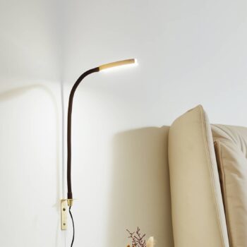 Lindby LED lampa na čítanie Flexola, zlatá, okrúhla, kov, zástrčka