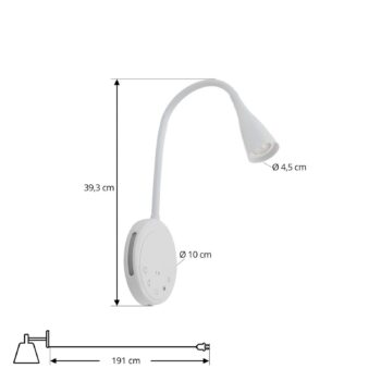 Lindby LED lampa na citanie Zayna, biela, CCT, USB, stmievateľná, časovač