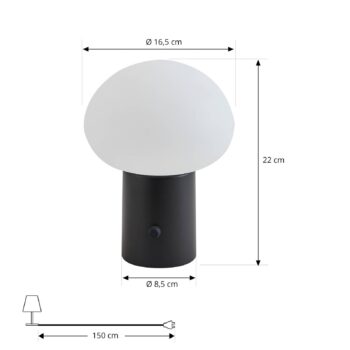 Lindby LED nabíjateľná stolová lampa Zelie, čierna, hliník, IP44