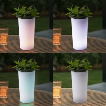 Lindby LED nabíjateľná váza na kvety Florista, RGB, IP54, Ø 12cm, biela