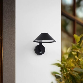 Lindby LED nástenné svetlo Capelo, čierna, kov, senzor, Ø20cm