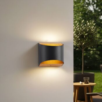 Lindby LED nástenné svetlo Lenore, čierne, kov, 13 cm, IP44