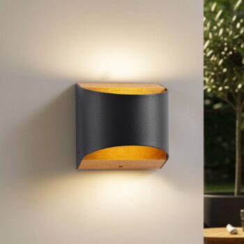 Lindby LED nástenné svetlo Lenore, čierne, kov, 13 cm, IP44