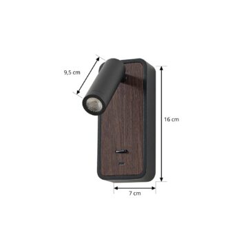 Lindby LED nástenné svetlo Tallis, čierne, USB-C, otočné