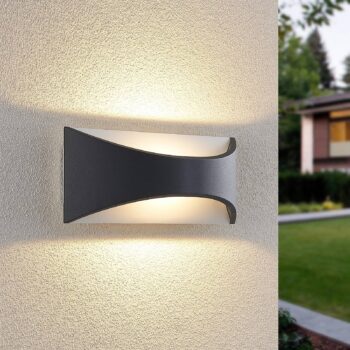 Lindby LED nástenné svietidlo Mathea, 30 cm, antracit, hliník, IP65