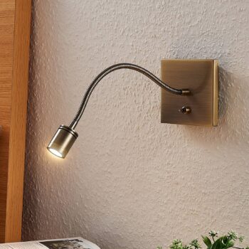 Lindby LED nástenné svietidlo Mayar, 2, mosadz, lampa na čítanie, 11 cm