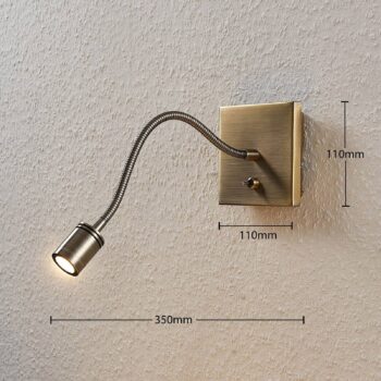 Lindby LED nástenné svietidlo Mayar, 2, mosadz, lampa na čítanie, 11 cm