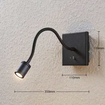Lindby LED nástenné svietidlo Mayar, 2ks, čierne, lampa na čítanie, 11 cm