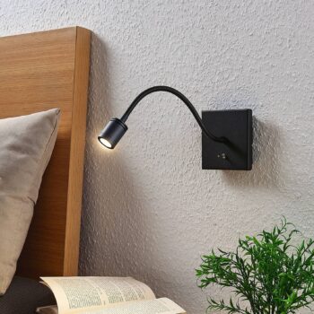 Lindby LED nástenné svietidlo Mayar, čierne, kov, lampa na čítanie, 11 cm