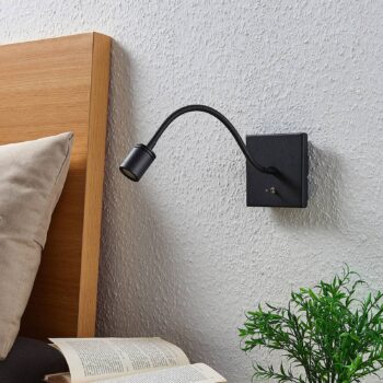 Lindby LED nástenné svietidlo Mayar, čierne, kov, lampa na čítanie, 11 cm