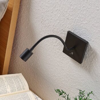 Lindby LED nástenné svietidlo Mayar, čierne, kov, lampa na čítanie, 11 cm