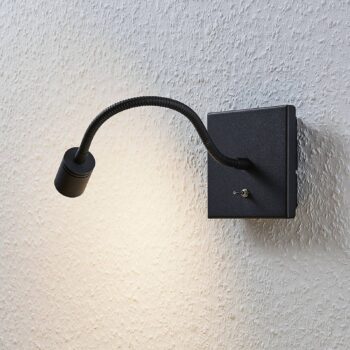 Lindby LED nástenné svietidlo Mayar, čierne, kov, lampa na čítanie, 11 cm