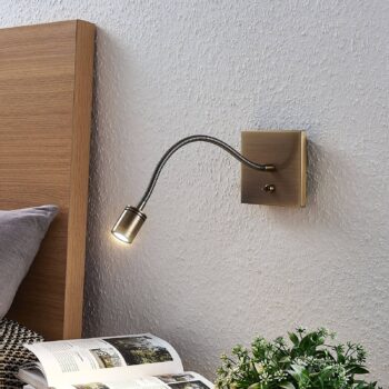 Lindby LED nástenné svietidlo Mayar, mosadz, kov, lampa na čítanie, 11 cm