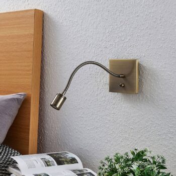 Lindby LED nástenné svietidlo Mayar, mosadz, kov, lampa na čítanie, 11 cm