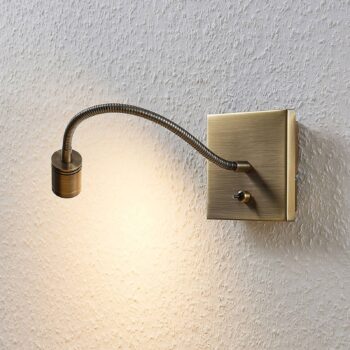 Lindby LED nástenné svietidlo Mayar, mosadz, kov, lampa na čítanie, 11 cm