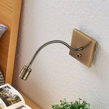 Lindby LED nástenné svietidlo Mayar, mosadz, kov, lampa na čítanie, 11 cm