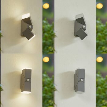Lindby LED nástenné svietidlo Sally, 22 cm, sivé, IP54, senzor