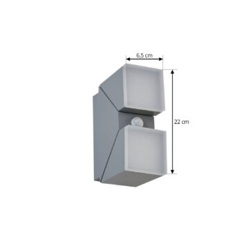 Lindby LED nástenné svietidlo Sally, 22 cm, sivé, IP54, senzor