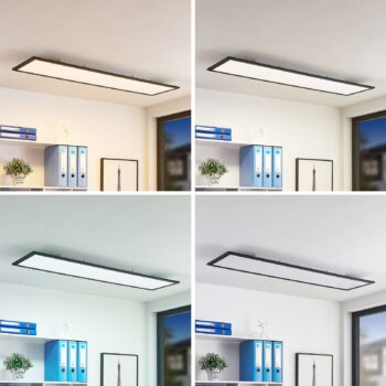 Lindby LED panel Nelios, 120 x 30 cm, CCT, čierny, kov