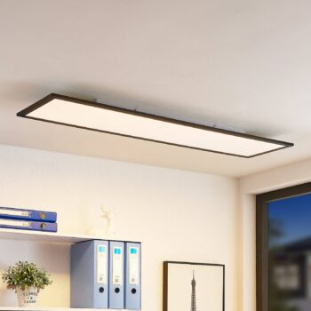 Lindby LED panel Nelios, 120 x 30 cm, CCT, čierny, kov