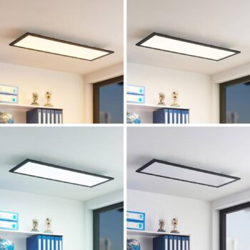 Lindby LED panel Nelios, 80 x 30 cm, CCT, čierny, kov