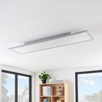 Lindby LED panel Stenley, 4 000 K, 120 cm x 30 cm, strieborná/biela