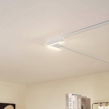 Lindby LED pásik 48 V Lumaro, biely, tvar L, plastový, stmievateľný