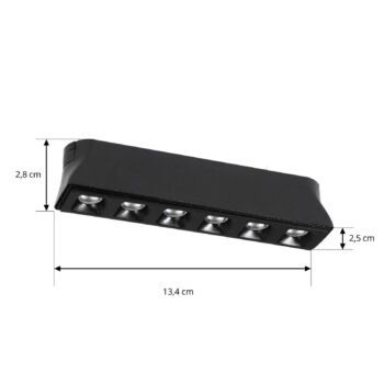 Lindby LED pásik 48 V Lumaro, čierny, 6 bodov, 2,5 cm, stmievateľný