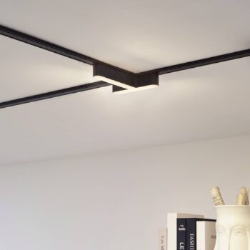 Lindby LED pásik 48 V Lumaro, čierny, tvar T, stmievateľný