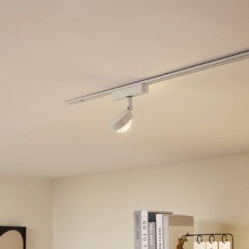 Lindby LED reflektor 48 V Lumaro, biely, Ø 7,3 cm, hliník, stmievateľný