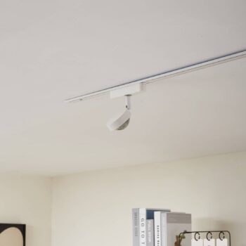 Lindby LED reflektor 48 V Lumaro, biely, Ø 7,3 cm, hliník, stmievateľný