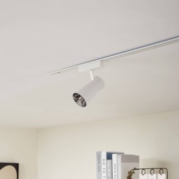 Lindby LED reflektor 48 V Lumaro, biely, Ø7cm, plast, stmievateľný