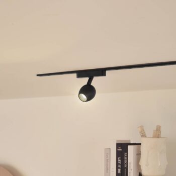 Lindby LED reflektor 48 V Lumaro, čierny, Ø 6,2 cm, stmievateľný