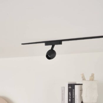 Lindby LED reflektor 48 V Lumaro, čierny, Ø 6,2 cm, stmievateľný