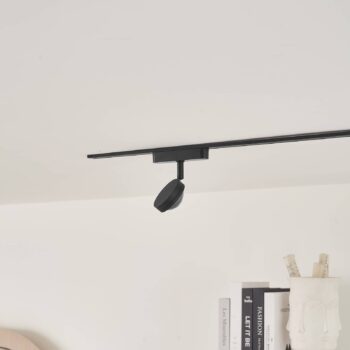 Lindby LED reflektor 48 V Lumaro, čierny, Ø 7,3 cm, hliník, stmievateľný