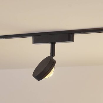 Lindby LED reflektor 48 V Lumaro, čierny, Ø 7,3 cm, hliník, stmievateľný