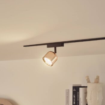 Lindby LED reflektor 48 V Lumaro, ružové zlato, Ø 8,2 cm, hliník, stmievateľný