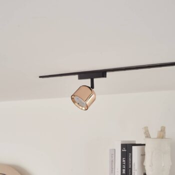 Lindby LED reflektor 48 V Lumaro, ružové zlato, Ø 8,2 cm, hliník, stmievateľný
