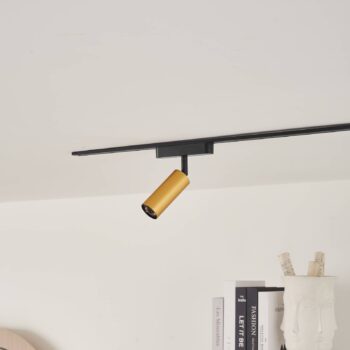 Lindby LED reflektor 48 V Lumaro, zlatý, Ø 4 cm, hliník, stmievateľný