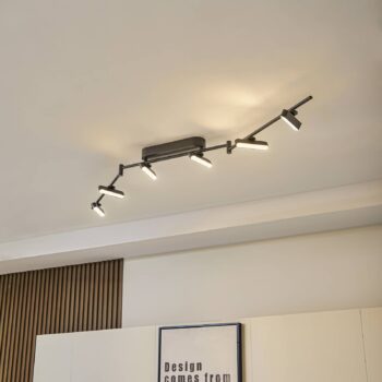 Lindby LED reflektor Eldrin, čierny, 6 svetiel, svetelný pás