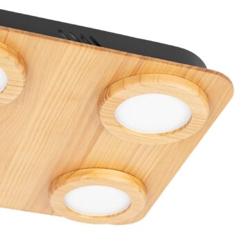 Lindby LED reflektor Joren, drevo, 38 x 38 cm, 4 svetlá, 3 000 K