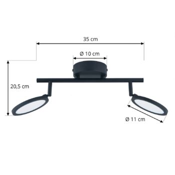 Lindby LED reflektor Manel, čierny, železný, 35 cm dlhý, 2 svetlá.