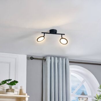 Lindby LED reflektor Manel, čierny, železný, 35 cm dlhý, 2 svetlá.
