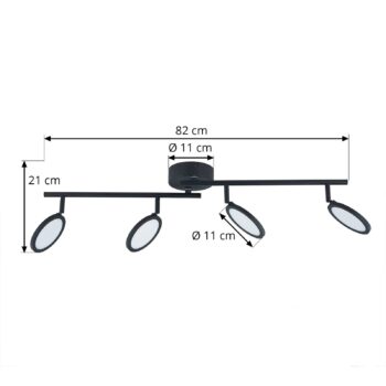 Lindby LED reflektor Manel, čierny, železný, dĺžka 82 cm, 4.flg.