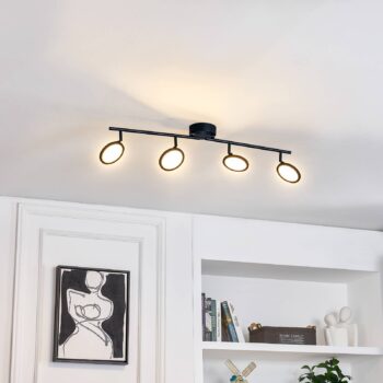 Lindby LED reflektor Manel, čierny, železný, dĺžka 82 cm, 4.flg.