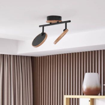 Lindby LED reflektor Manel, drevo, dĺžka 37 cm, 2 svetlá