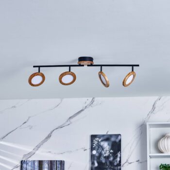 Lindby LED reflektor Manel, drevo, dĺžka 84 cm, 4 svetlá